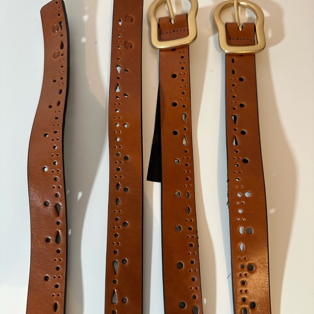 Dorothee Schumacher Femininity Double Belt Women’s 105 Brown Leather Gold Buckle